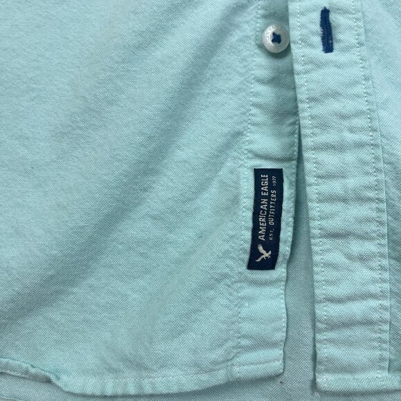 American Eagle Men’s XXL Blue Seriously Soft Short sleeve Button down Seafoam - Picture 7 of 7
